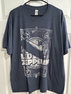 Led Zeppelin Mothership Blimp Graphic Tee Shirt Distressed Blue Men's Size 2XL